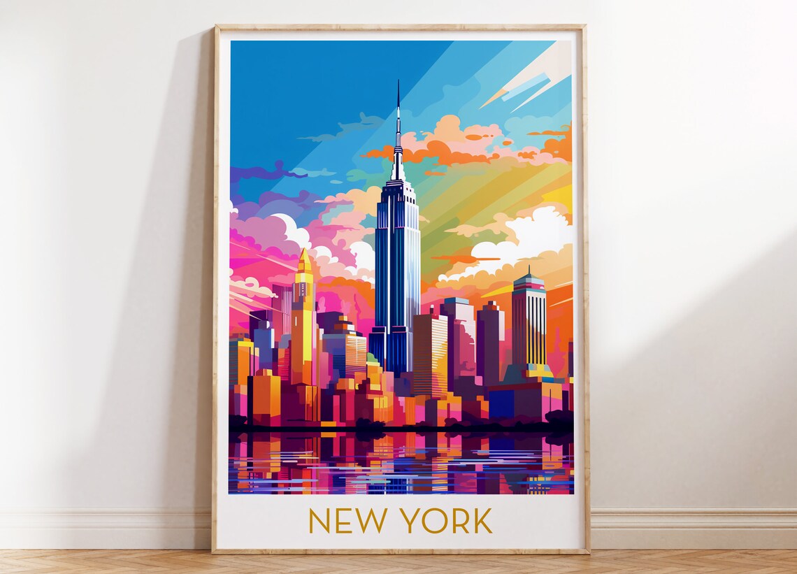 New York City Empire State Building Neon Pop Art Skyline Poster