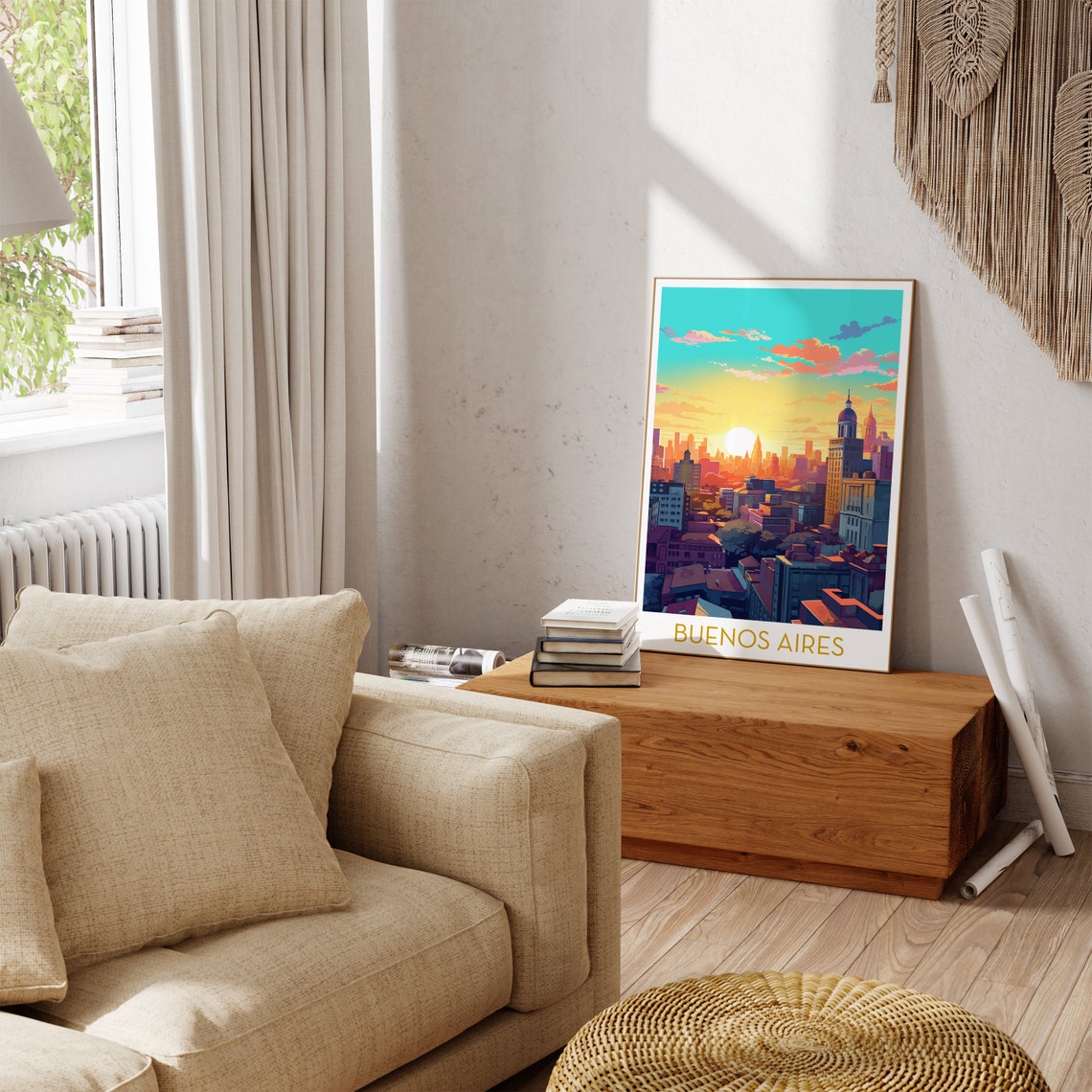 Buenos Aires Sunset City Skyline Maximalist Colorful Art Poster - Image 3