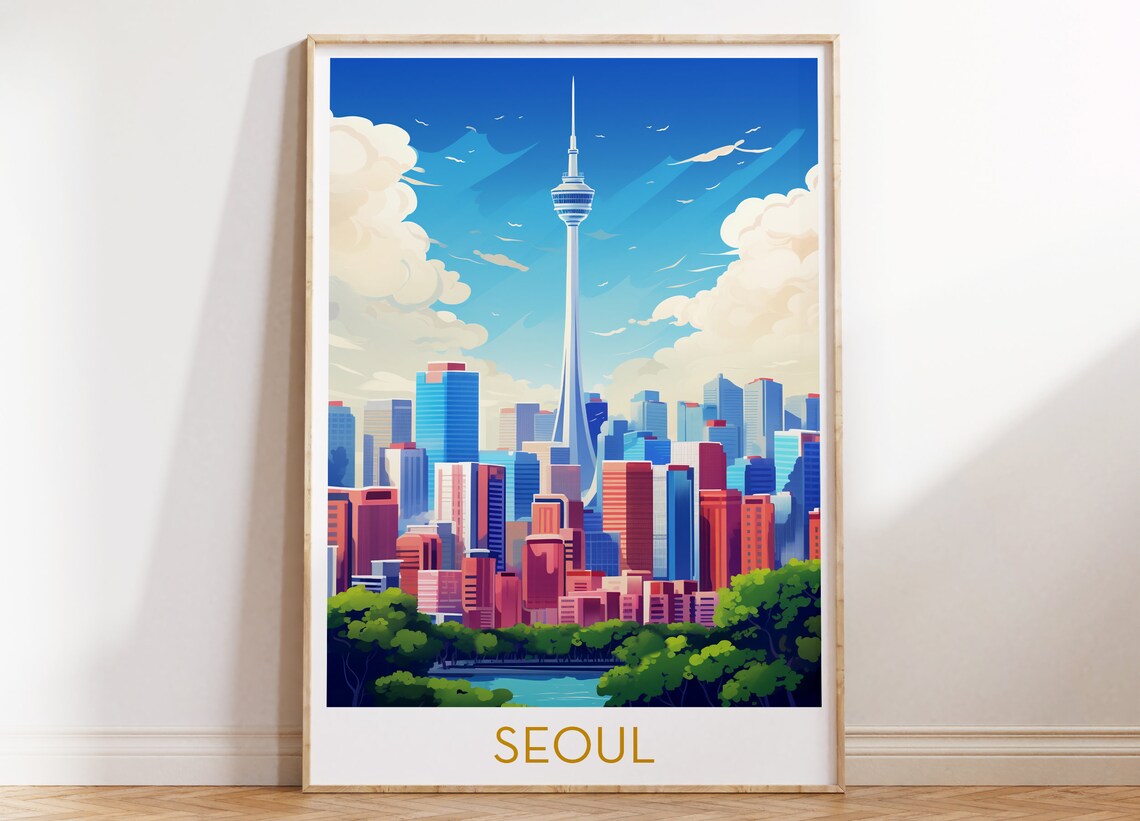 Seoul South Korea N Seoul Tower Colorful Pop Art Cityscape Poster
