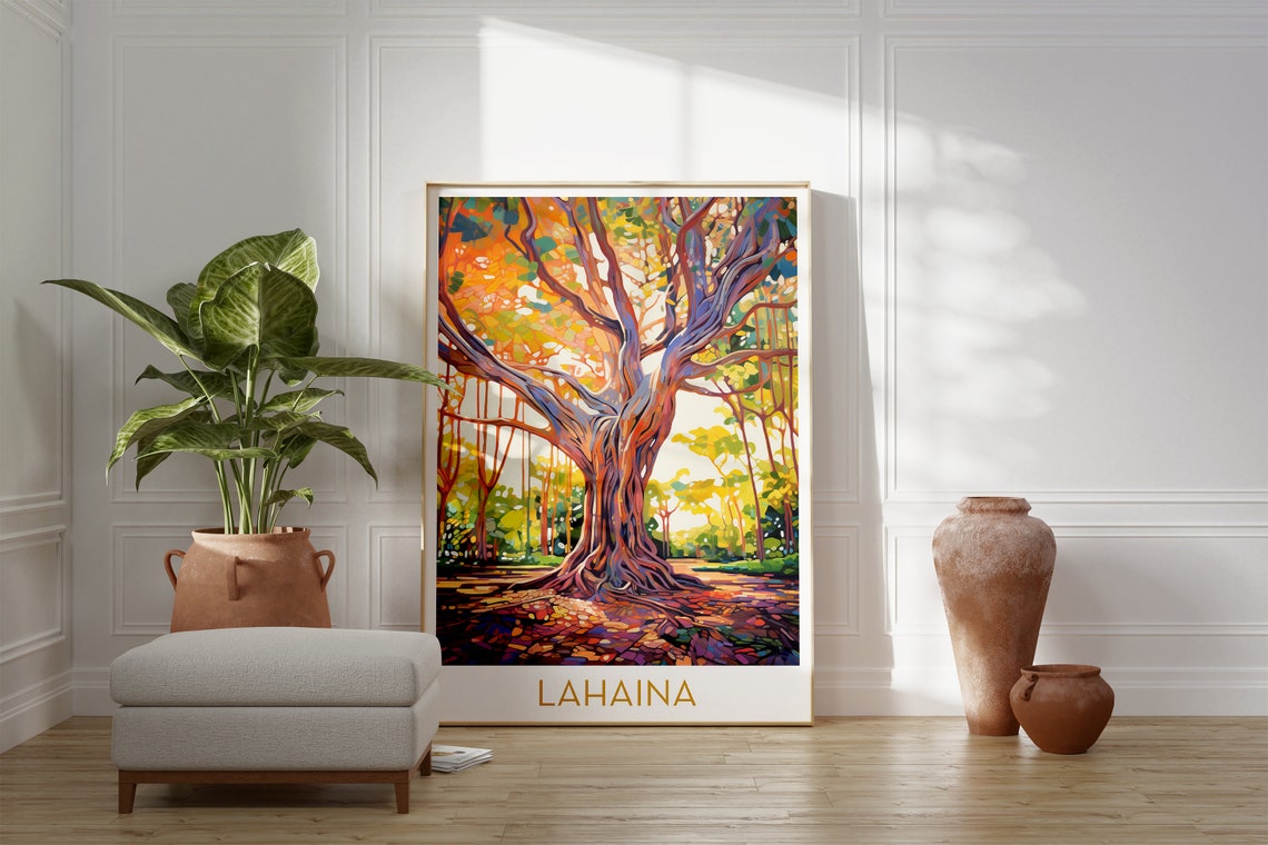 Lahaina Maui Banyan Tree Poster with Impressionist Canopy Art - Image 2