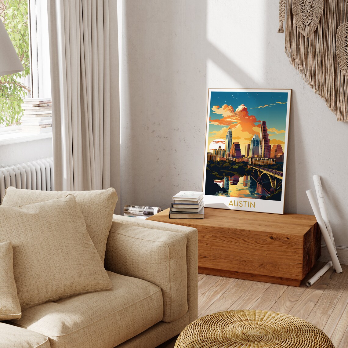 Austin Texas Downtown Sunset Skyline River Bridge City Poster - Image 3