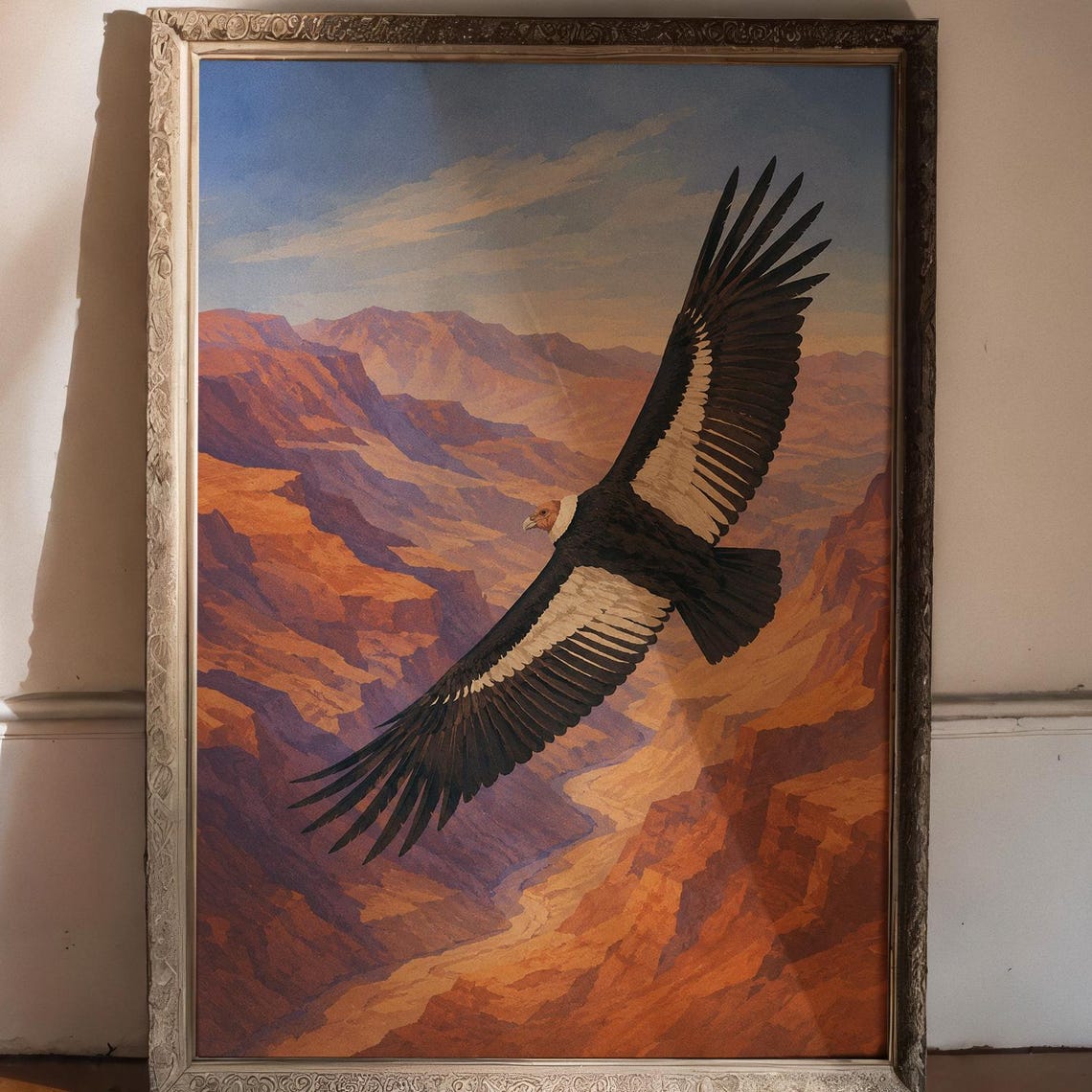 Soaring Condor Over Red Desert Canyon Wildlife Landscape Poster