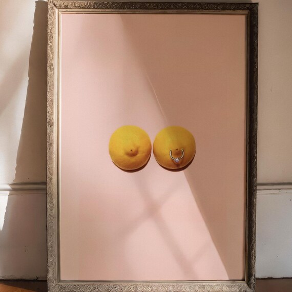 Playful Lemon Pair Cheeky Pierced Fruit Pink Pop Art Photo Poster