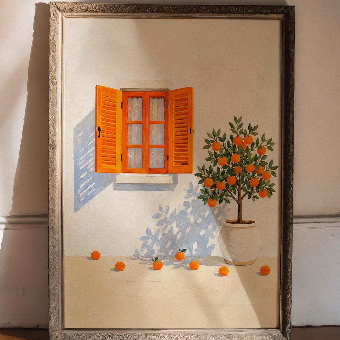 Mediterranean Orange Tree Stucco Wall Sunny Travel Wall Poster