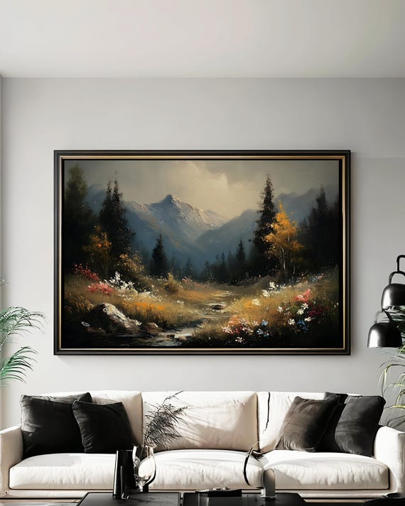 Mountain Landscape Wall Art Rustic Nature Print Scenic Framed Canvas Decor