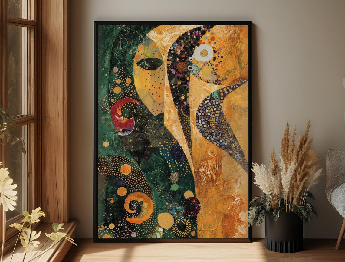 Gold Green Abstract Modern Art Dotted Swirl Contemporary Poster