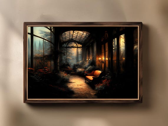 Dark Academia Art Print Greenhouse Wall With Moody Vintage Romance Enchanted Victorian Decor