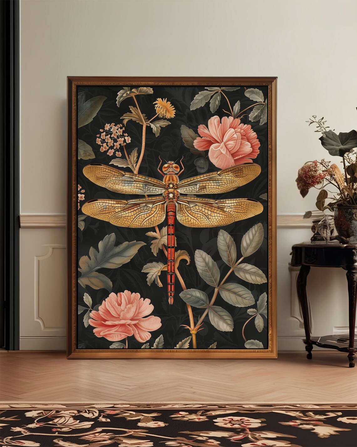 Dragonfly Dark Academia Art Print, William Morris Inspired
