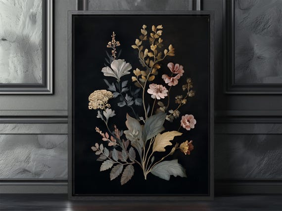 Dark Canvas Print Heritage Botanical Floral Wall Art Dramatic Antique Style