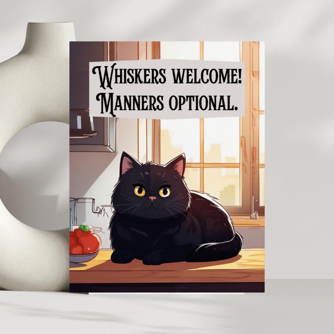 Funny Kitchen Cat Art Print Whimsical Feline Poster