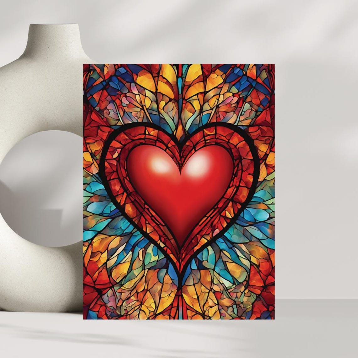 Stained Glass Heart Red Mosaic Romantic Valentines Art Poster