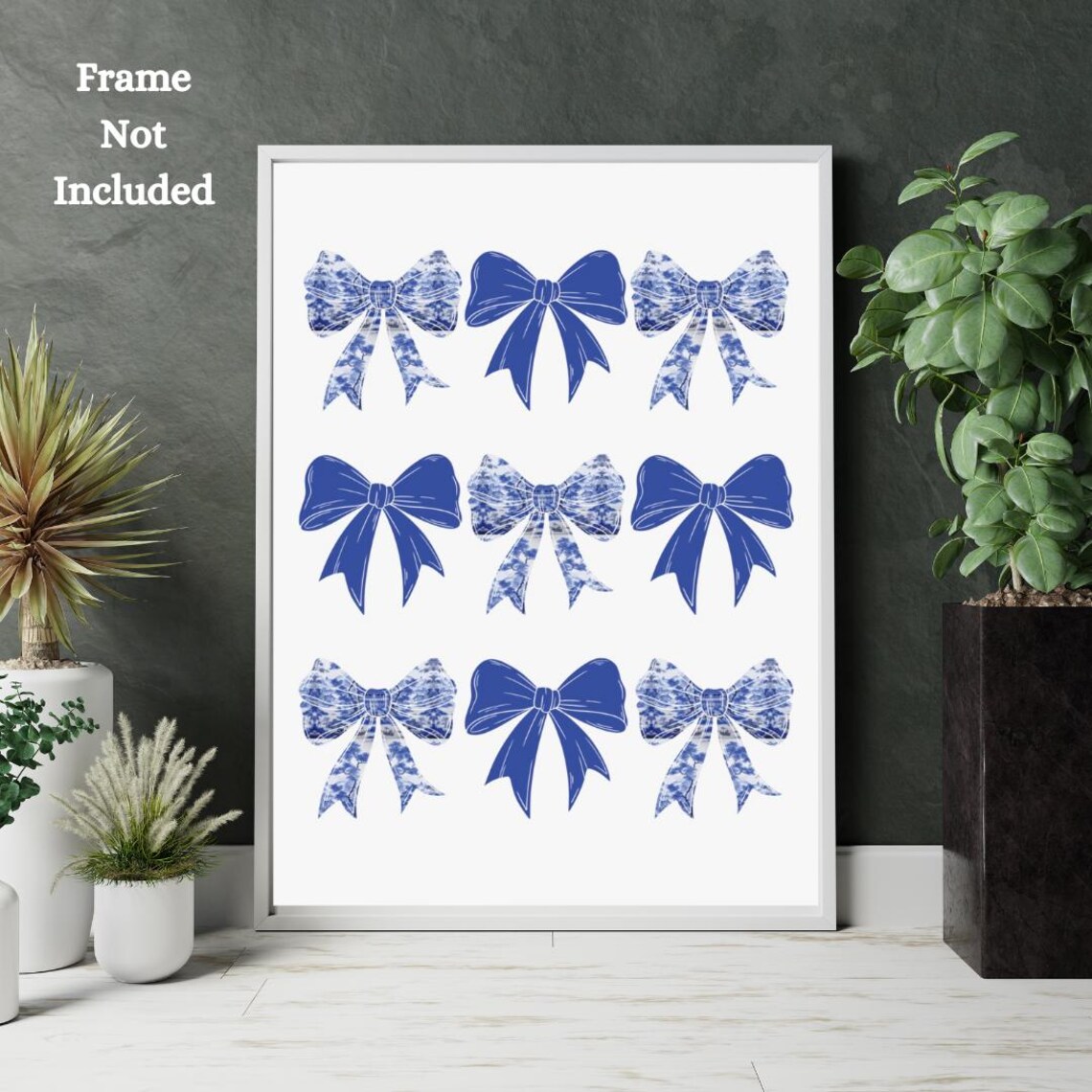 Cobalt Blue Toile Floral Bows Chinoiserie Style Home Wall Art