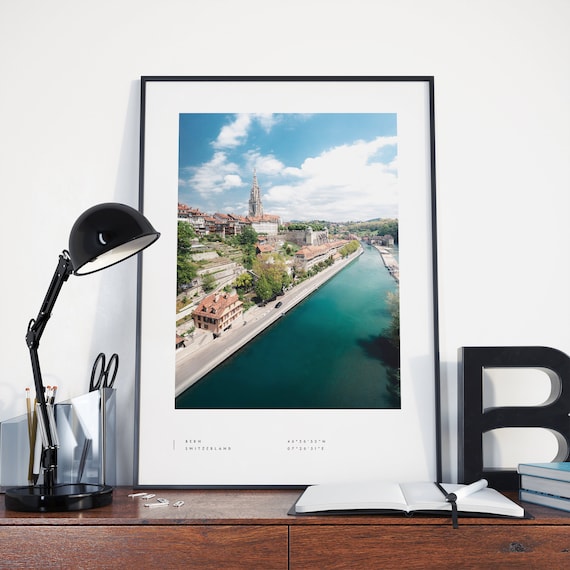 Bern Coordinates Travel Poster, Black And White