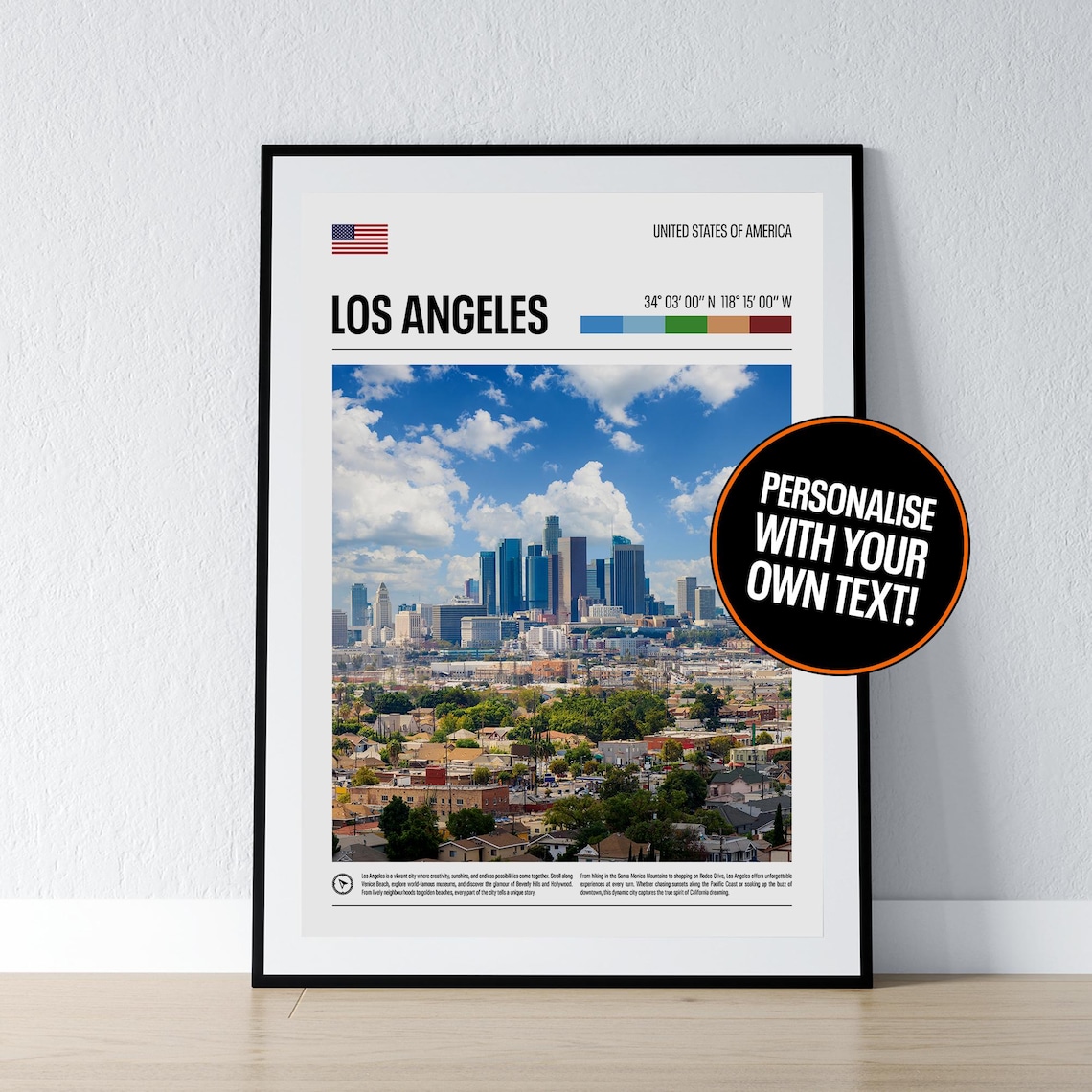 Los Angeles California Coordinates Skyline Photo Travel Poster