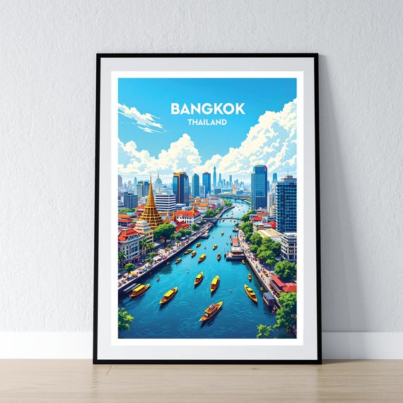 Bangkok Thailand Poster Print Wall Art Gift Travel Home Decor Illustration