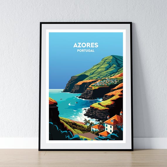Azores Poster Print Islands Wall Art Gift Travel Home Decor Illustration Portugal Wpa