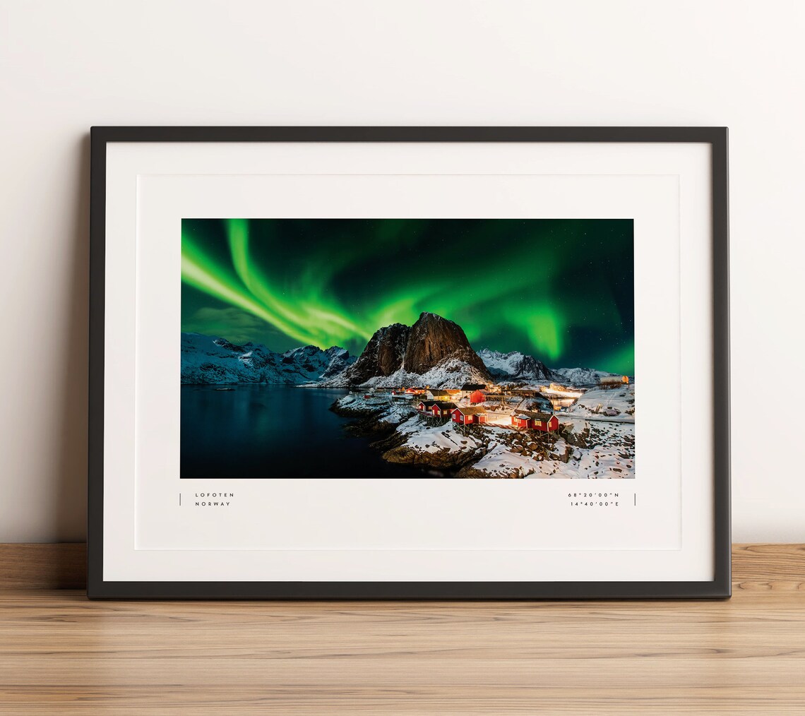 Lofoten Norway Northern Lights Village Photo Travel Wall Art
