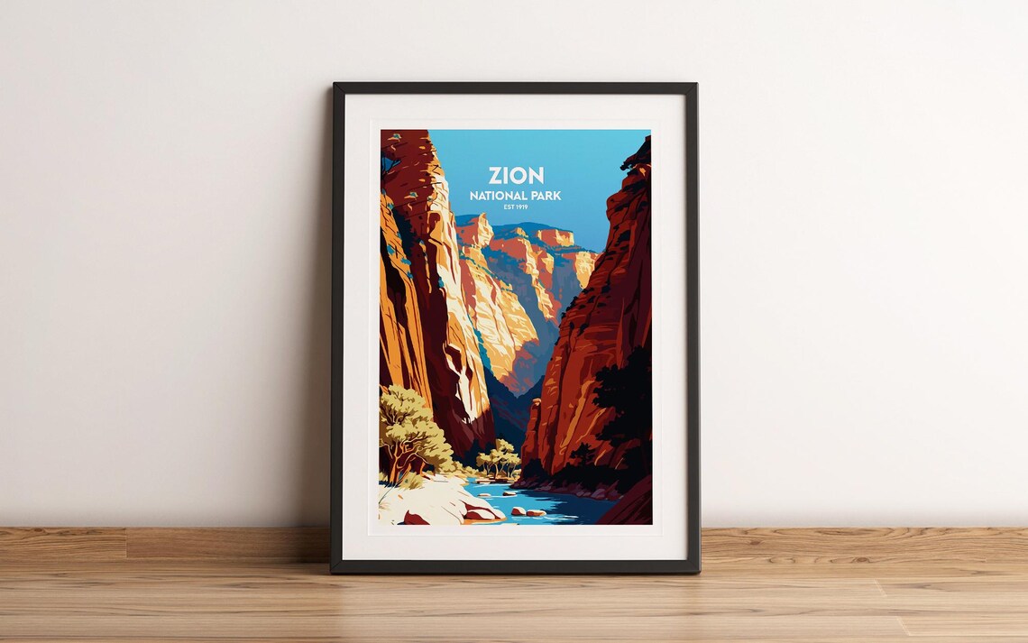 Zion National Park The Narrows Canyon River Vintage Travel Poster