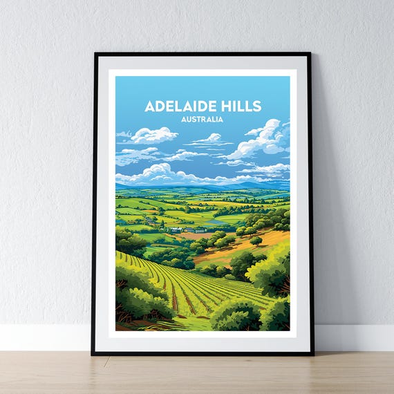 Adelaide Hills Poster Print Wall Art Gift Travel Home Decor Illustration Wpa