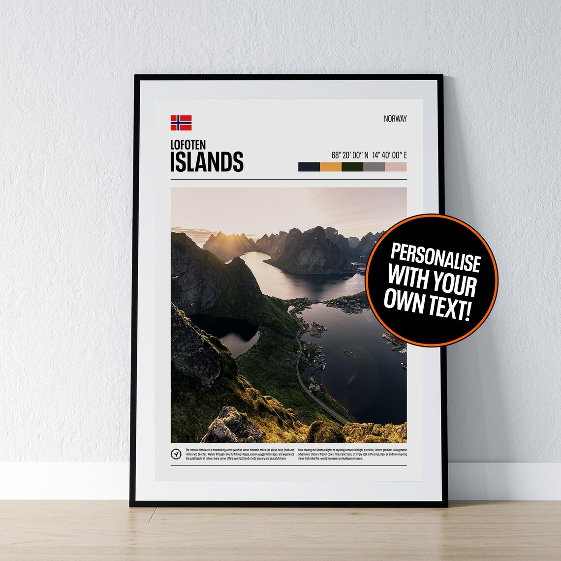 Lofoten Islands Norway Fjord Photo Coordinates Travel Poster