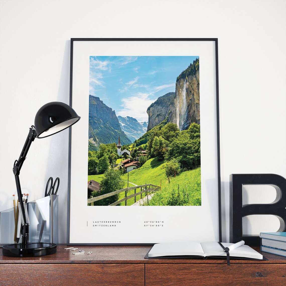Lauterbrunnen Coordinates Travel Poster, Switzerland