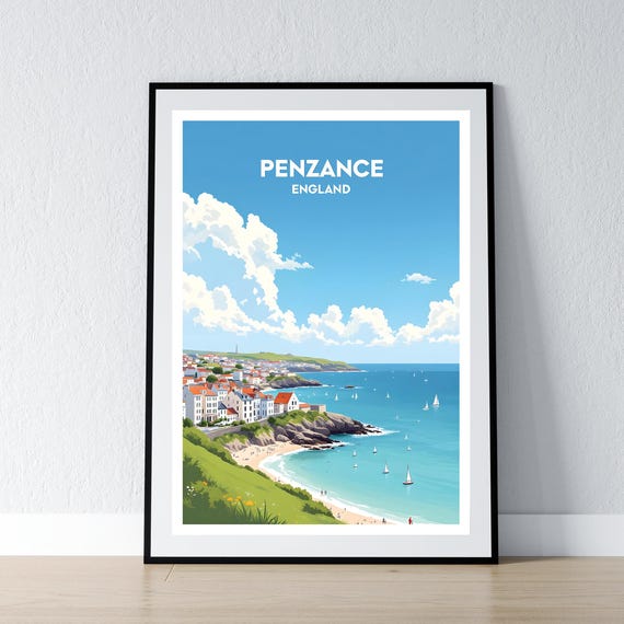 Penzance Poster Print Cornwall Wall Art Gift British Travel Home Decor Illustration