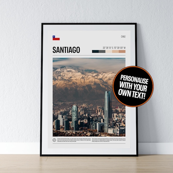 Santiago Chile Coordinates Travel City Skyline Mountain View Poster