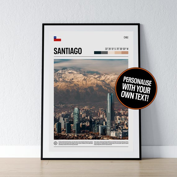 Santiago Poster Wall Art Chile Coordinates Photo Print Travel Gift Home Decor