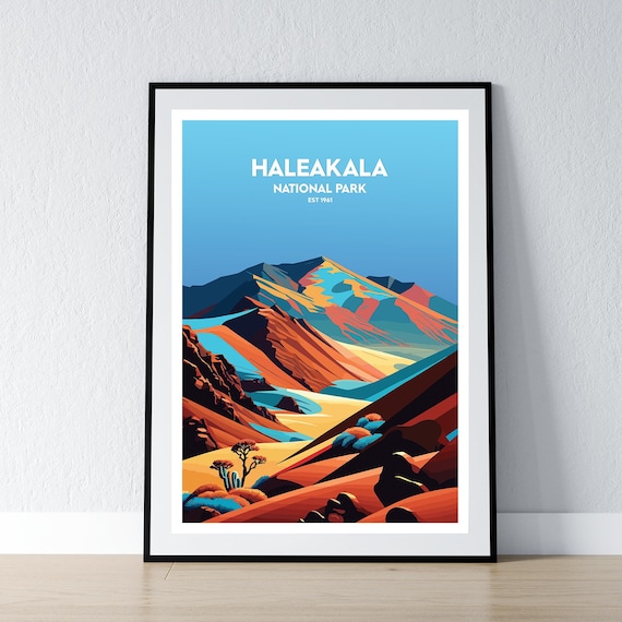 Colorful Haleakala National Park Est 1961 Volcanic Crater Travel Poster