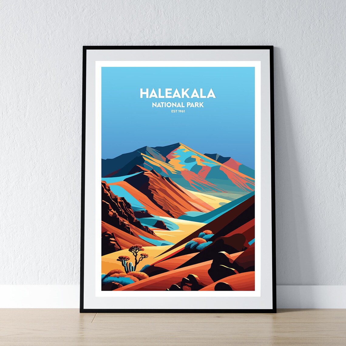 Colorful Haleakala National Park Est 1961 Volcanic Crater Travel Poster