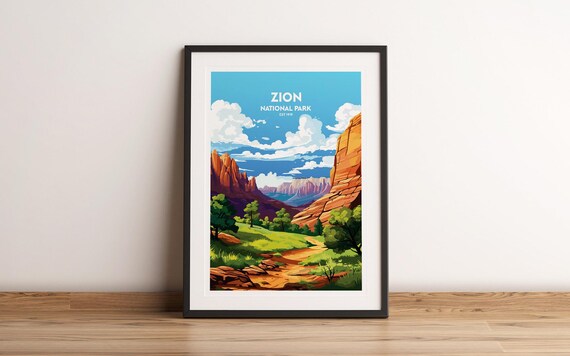 Zion National Park EST 1919 Red Rock Canyon Vintage Travel Poster