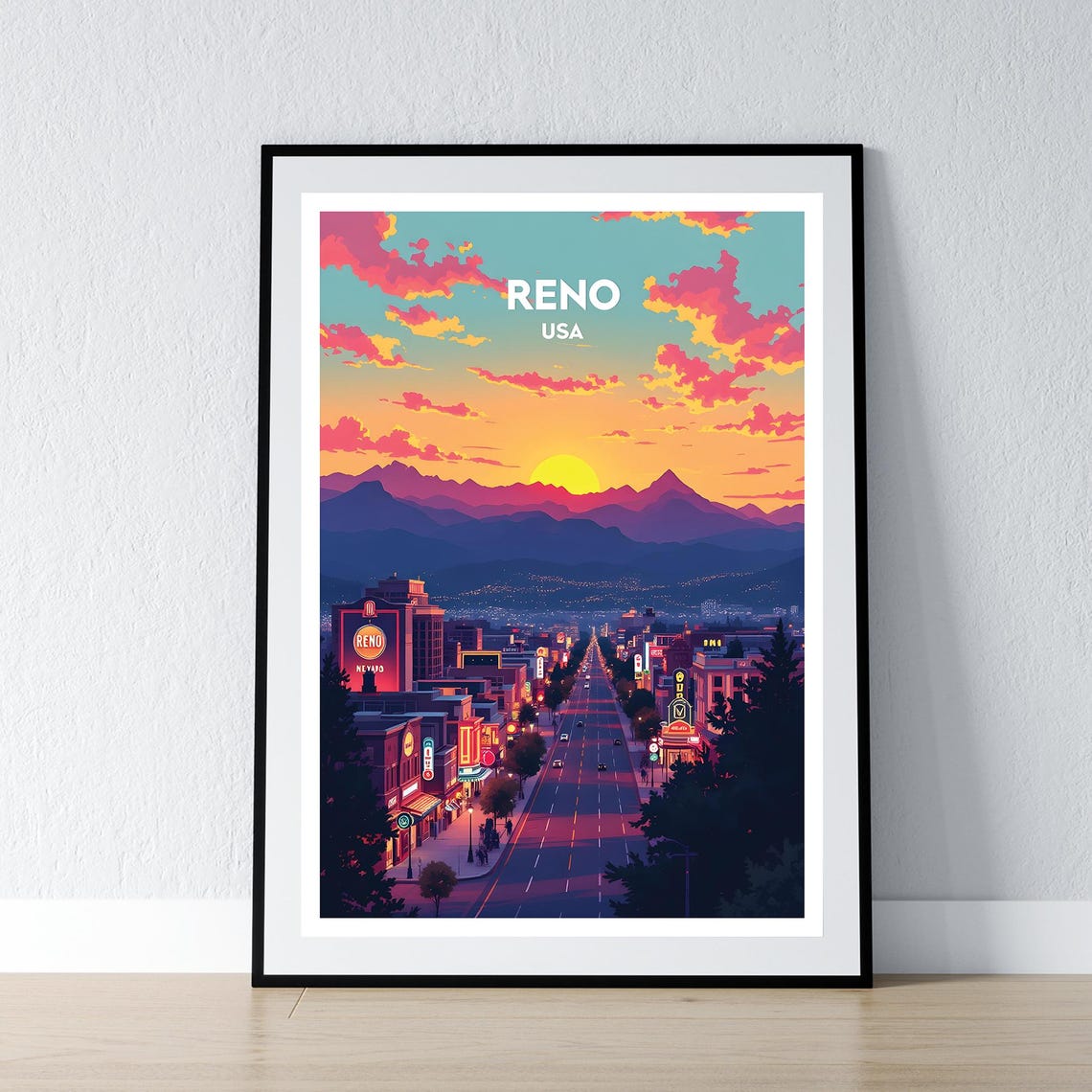 Reno Poster Nevada Print Usa Wall Art Gift Travel Home Decor Illustration
