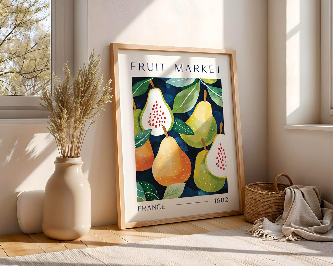 Vintage Fruit Market Poster, French Pear Illustration - Image 3