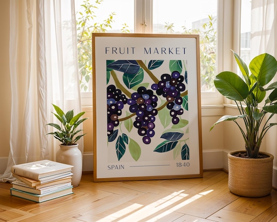 Spanish Grape Fruit Market Poster, Vintage Botanical Kitchen Art