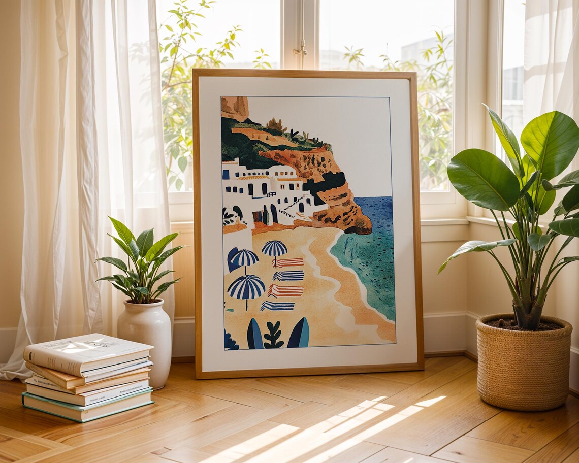 Mediterranean Beach Print, Greek Island Architecture