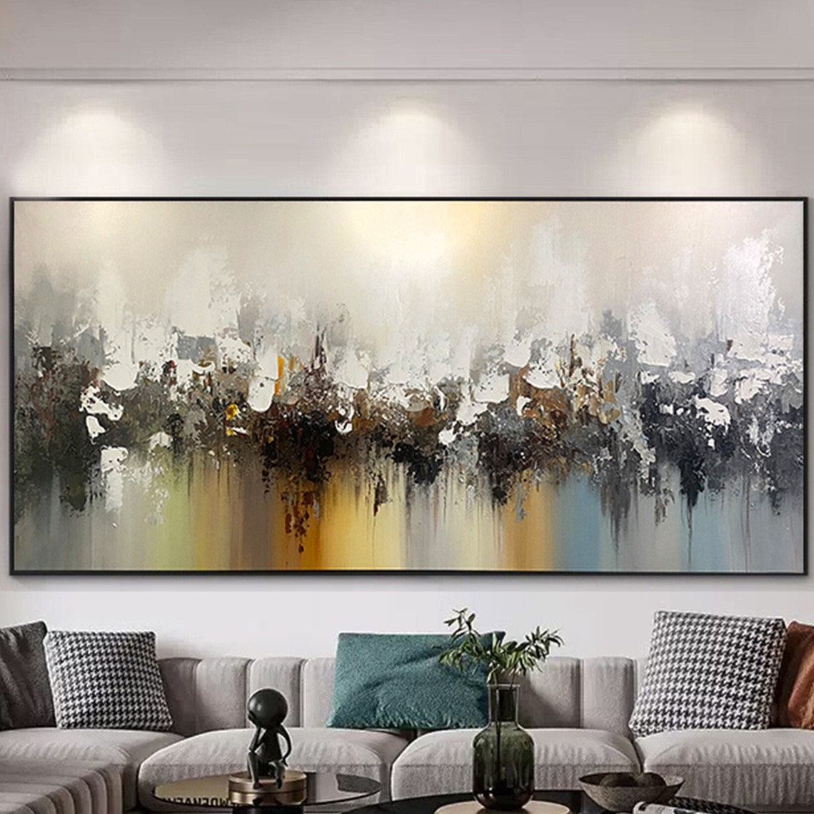 Smoky Gray Brown Abstract Forest Skyline Golden Glow Wall Art Poster