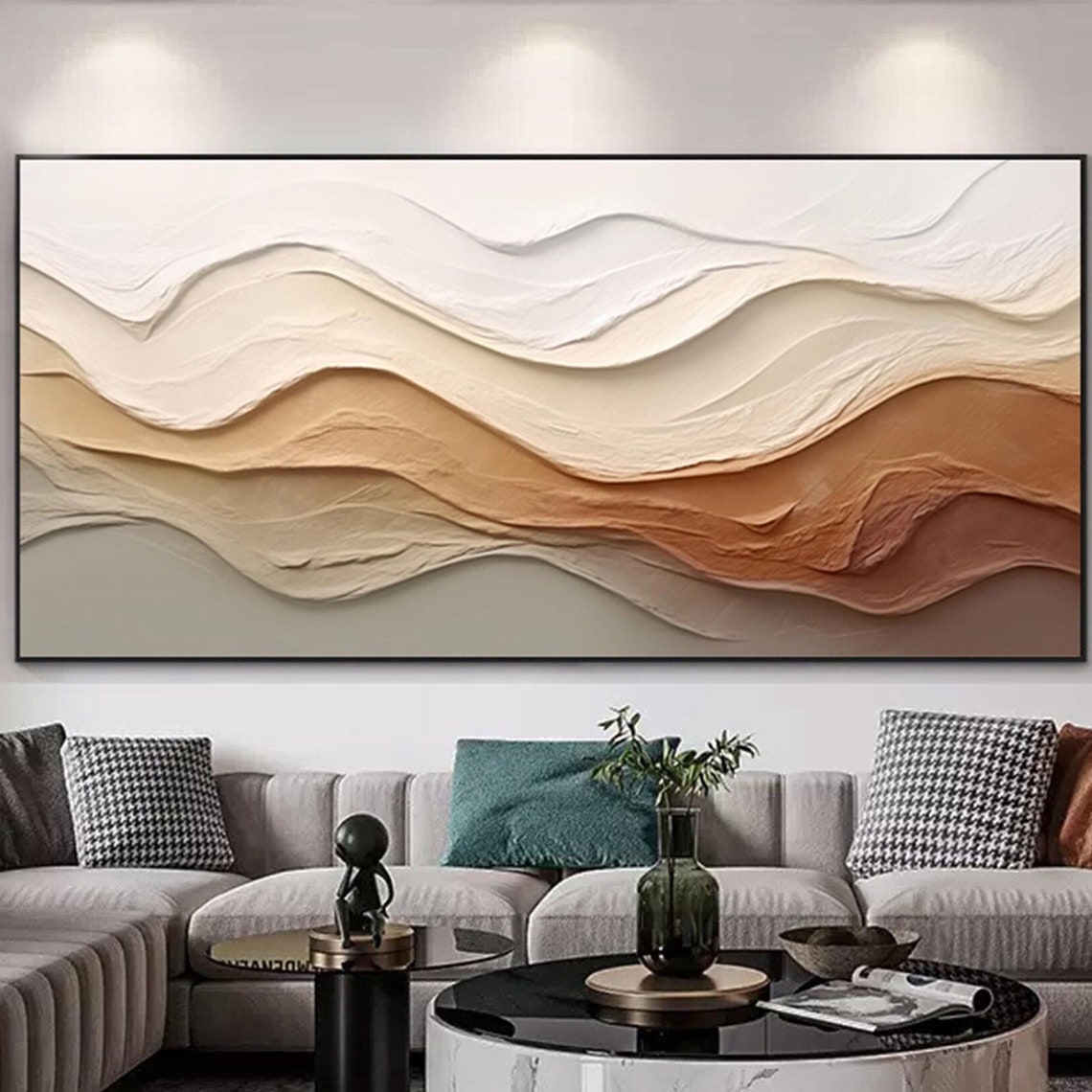Original 3d Abstract Mountain Painting On Personalized Gift Framed Plaster Textured Wall Art Wabi Sabi Style Living Room Wall Decor