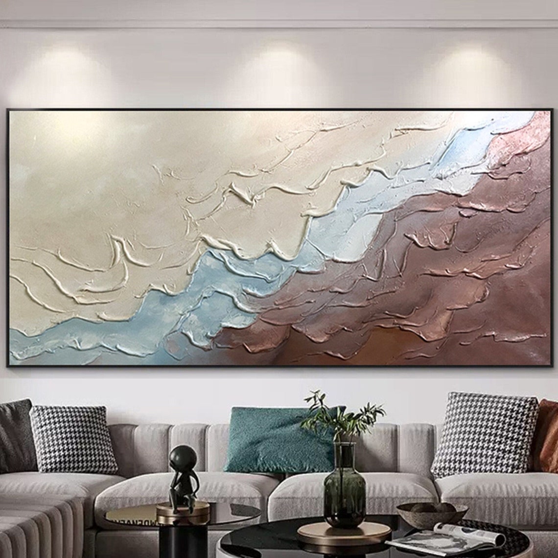 Sand Blue Rust Abstract Earth Waves Textured Impasto Wall Art Poster