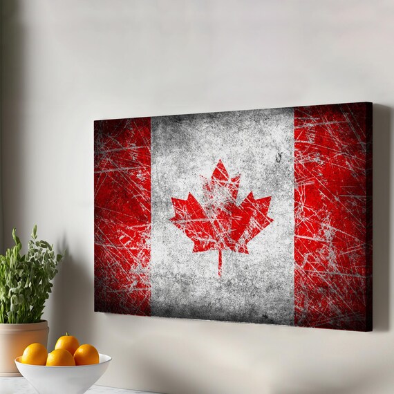 Canadian Flag Grunge Paint Distressed Maple Leaf Patriotic Art Poster