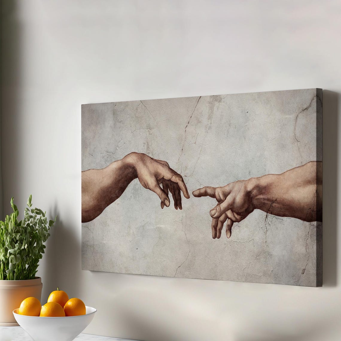 The Creation Of Adam Hands Michelangelo Sistine Fresco Print