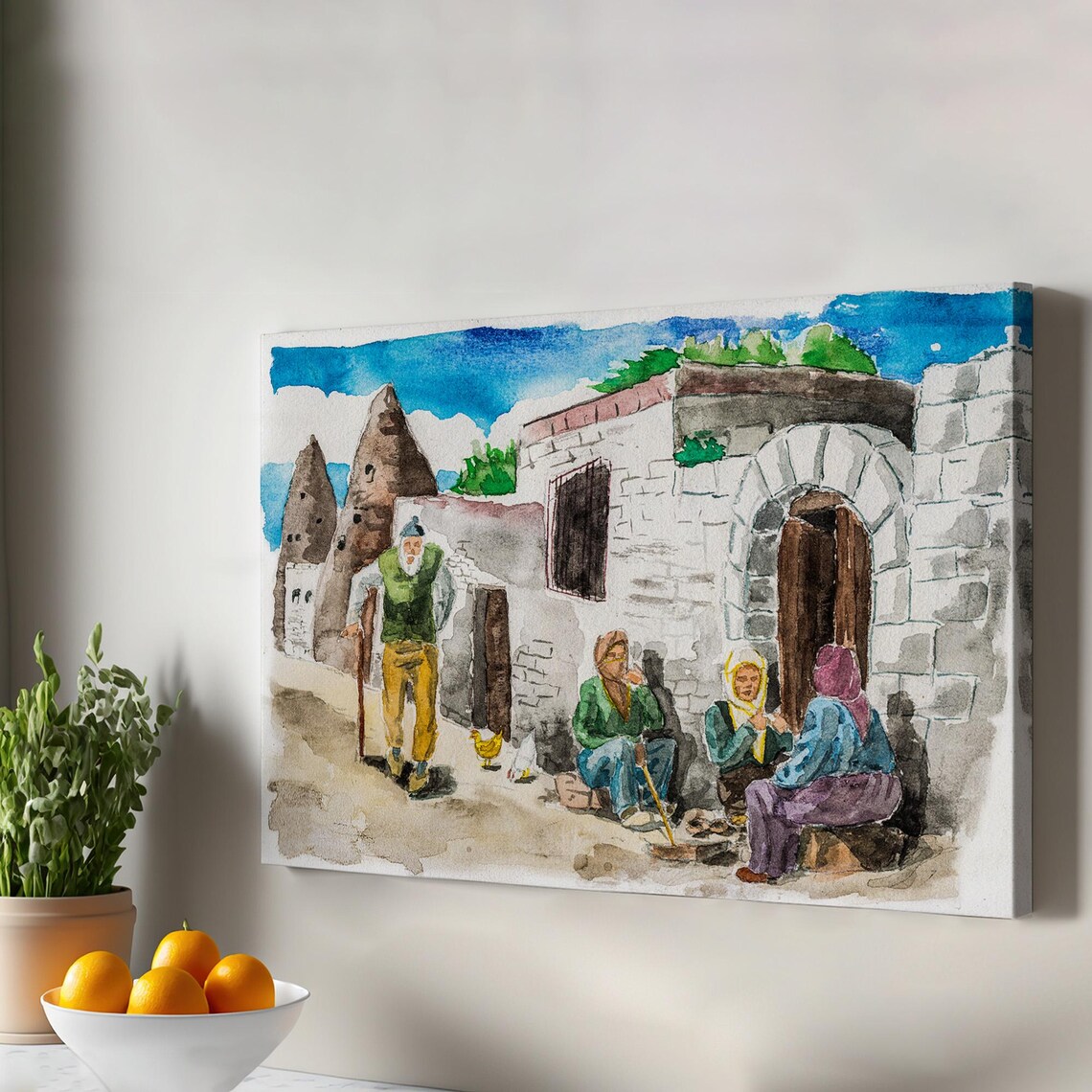 Cappadocia Goreme Village Watercolor Stone Houses Fairy Chimney Poster