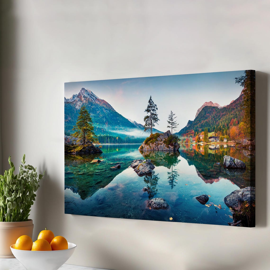 Alpine Mountain Lake Panoramic Landscape Photography Poster Design