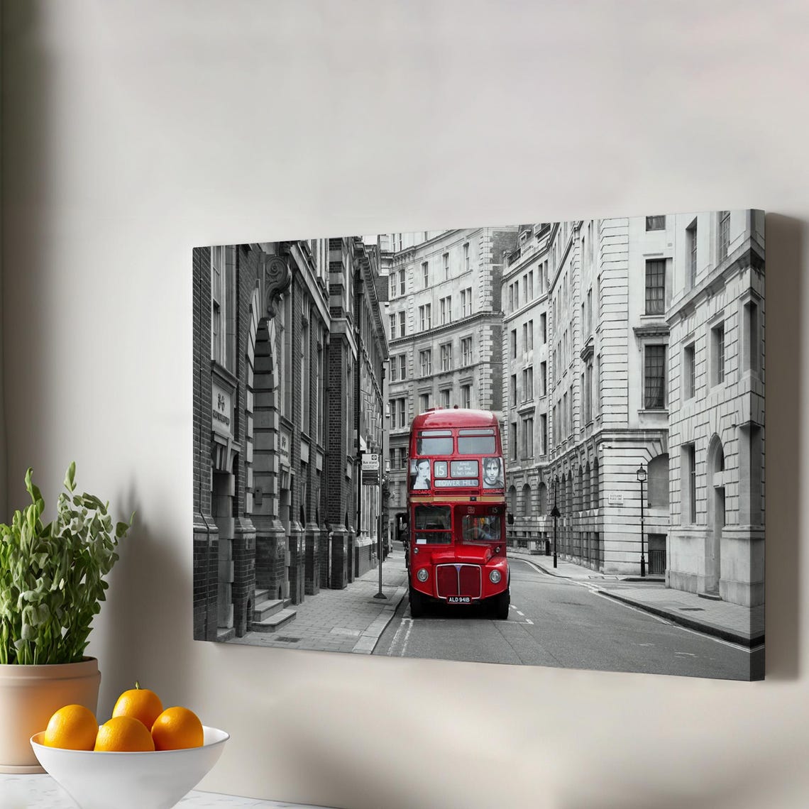 London Red Double Decker Bus Black And White Street Photo Print