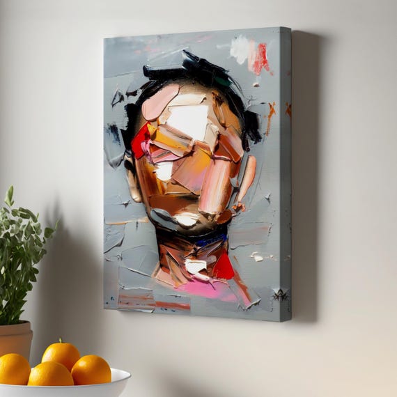 Brush Stroke Human Face Canvas Painting Abstract Womans Portrait Surreal Modern Wall Decor Art