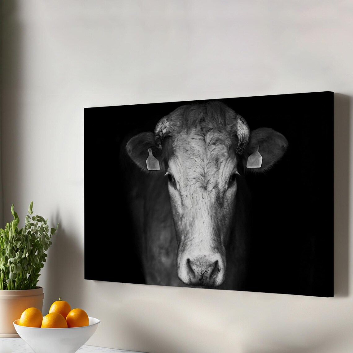 Cow Portrait Black And White Dramatic Farm Animal Photography Poster
