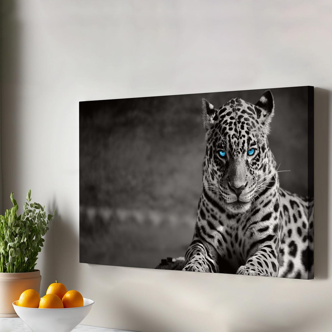 Blueeyed Leopard Decorative Canvas Painting Animal Modern Wall Art Large Framed Decor