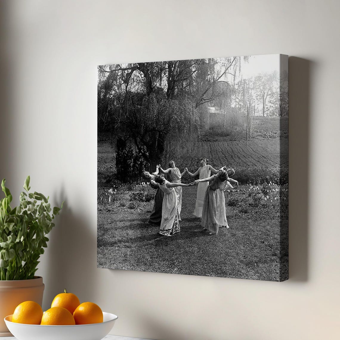 Vintage Women Dancing Canvas Print Gothic Home Decor Ritual Circle Dance Large Wall Art Housewarming Gifts Framed