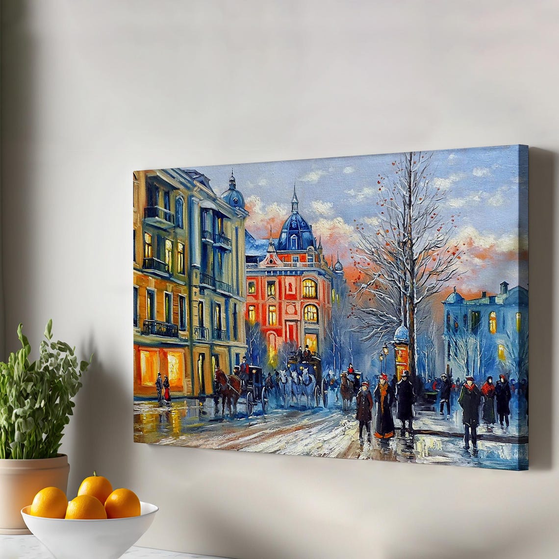Kyiv Ukraine Winter Street Horse Carriages Snow Evening Poster