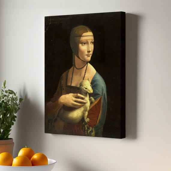 Ermine Leonardo Da Vincis The Lady With Bangs Canvas Painting Housewarming Gift Modern Portrait Art Decor