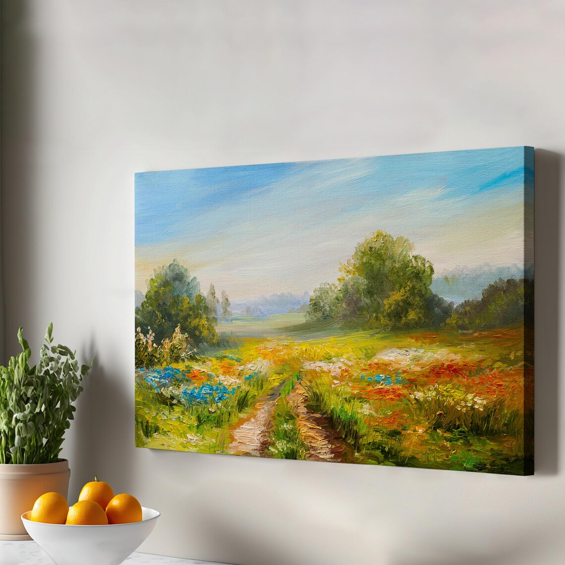 Wildflower Meadow Path Oil Painting Style Colorful Nature Wall Poster